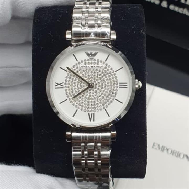 ساعت امپریو آرمانی زنانه و دخترانه رنگ ثابت موتور ژاپن درجه یک بند سرامیکی نقره ای ضد حساسیت شیک و کیفیت بالا